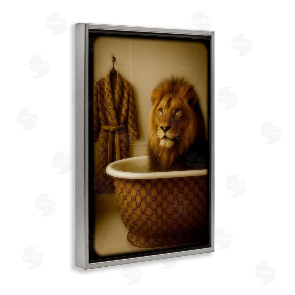 Grotto Studios Couture Lion in Luxury Tub Gray Floating Frame Canvas Wall Art Print