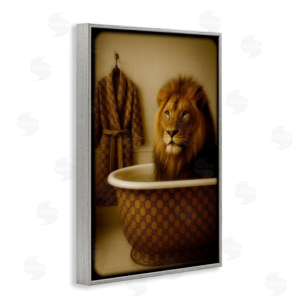 Grotto Studios Couture Lion in Luxury Tub Gray Framed Giclee Wall Art Print