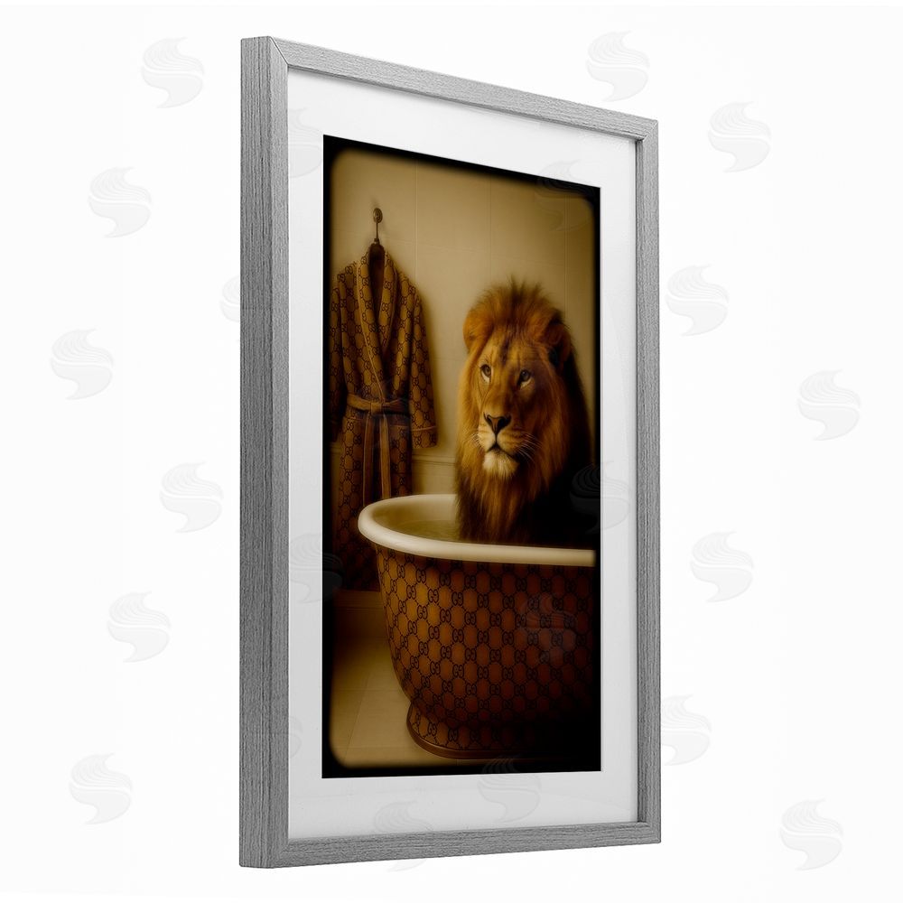 Grotto Studios Couture Lion in Luxury Tub Gray Framed Print Under Glass Wall Art