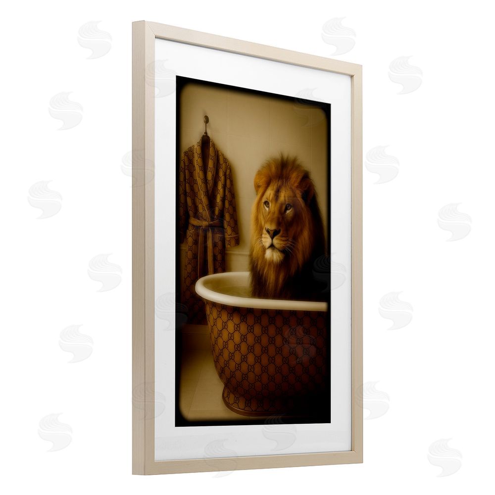 Grotto Studios Couture Lion in Luxury Tub Brown Framed Print Under Glass Wall Art