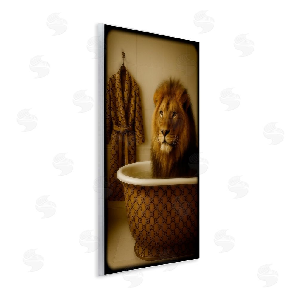 Grotto Studios Couture Lion in Luxury Tub Wall Plaque with Fixed Lithograph Print