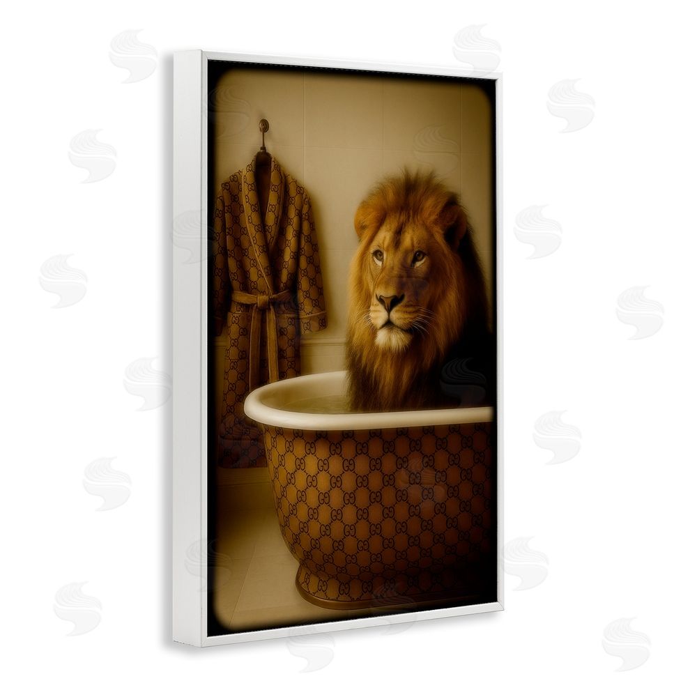 Grotto Studios Couture Lion in Luxury Tub White Framed Giclee Wall Art Print