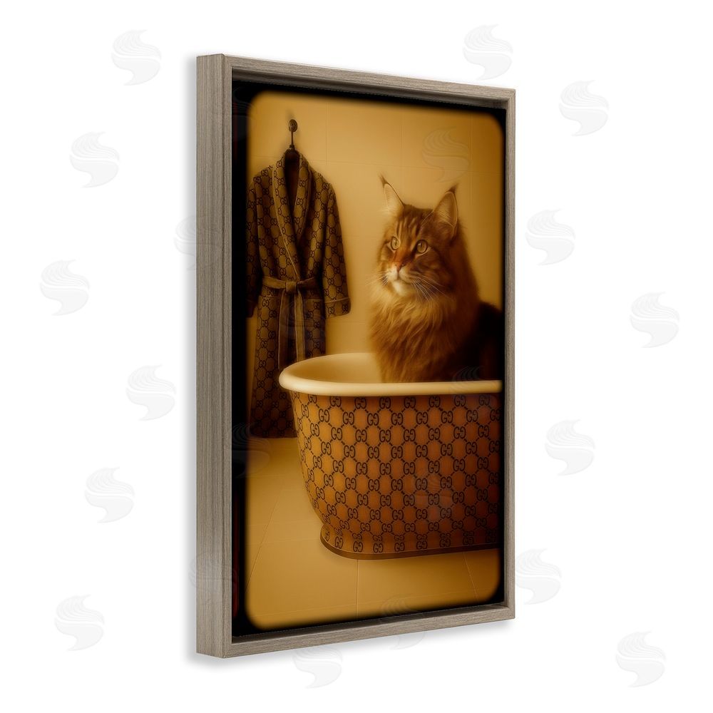 Grotto Studios Couture Main Coon in Luxury Tub Brown Floating Frame Canvas Wall Art Print