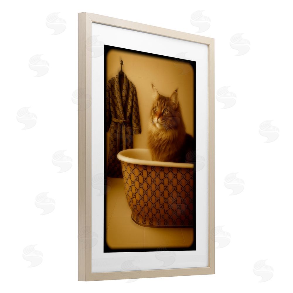 Grotto Studios Couture Main Coon in Luxury Tub Brown Framed Print Under Glass Wall Art