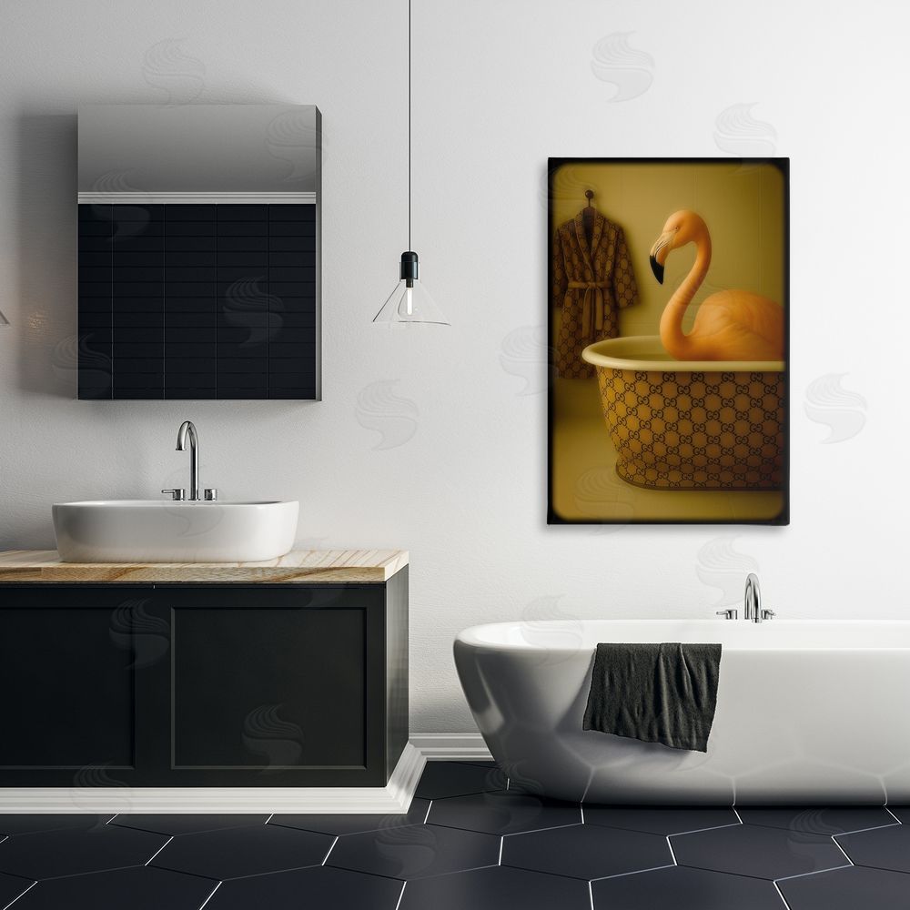 Grotto Studios Couture Flamingo in Luxury Tub Stretched Canvas Wall Art in Room