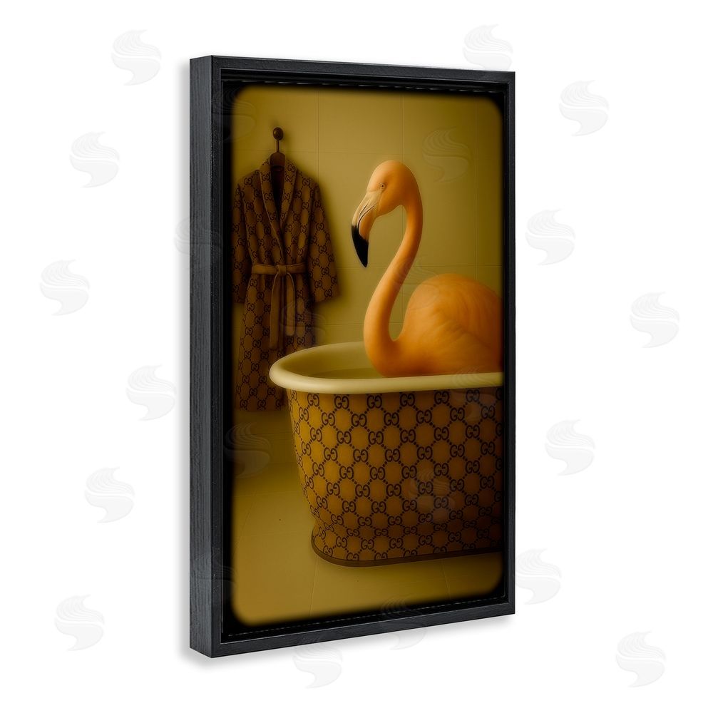 Grotto Studios Couture Flamingo in Luxury Tub Black Floating Frame Canvas Wall Art Print