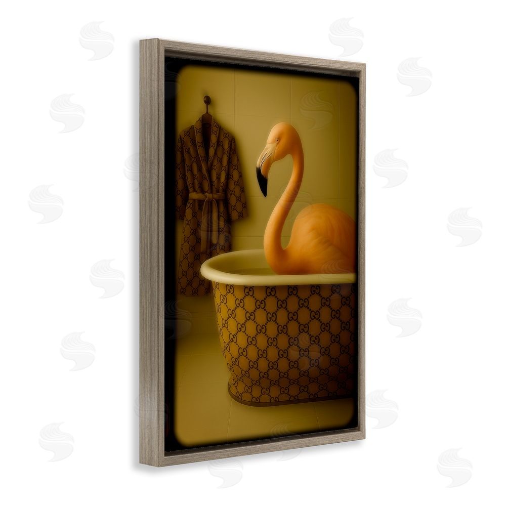Grotto Studios Couture Flamingo in Luxury Tub Brown Floating Frame Canvas Wall Art Print