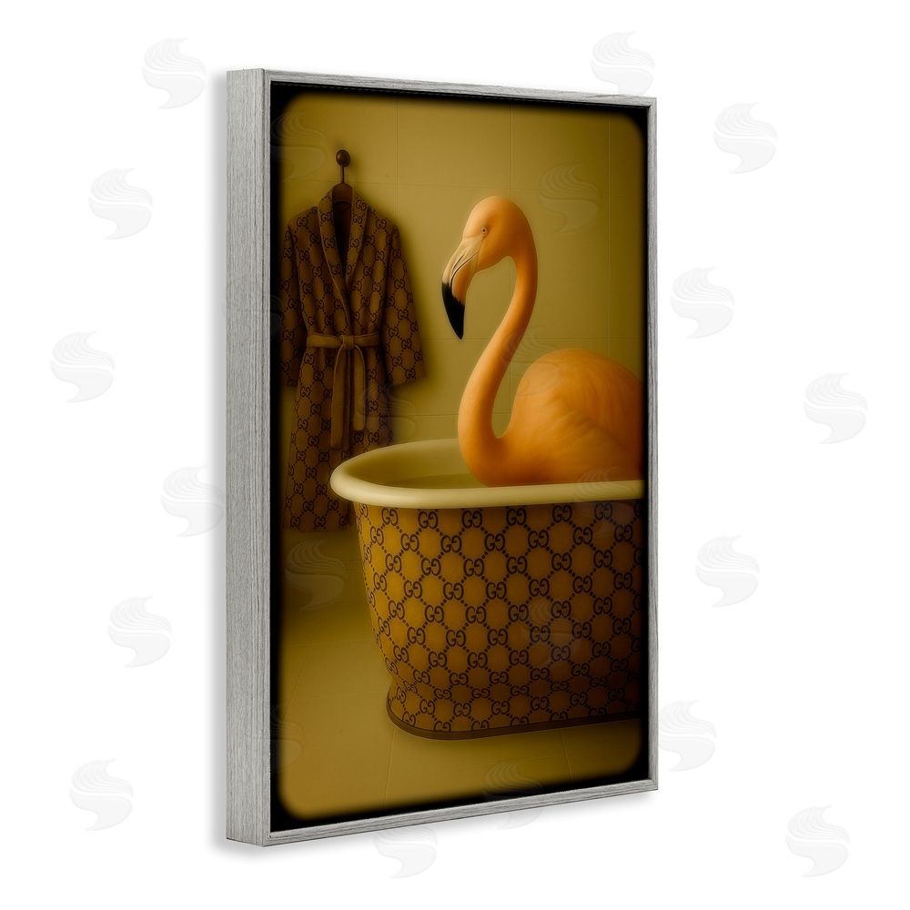 Grotto Studios Couture Flamingo in Luxury Tub Gray Framed Giclee Wall Art Print