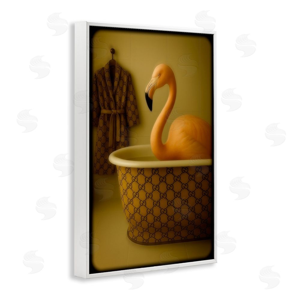 Grotto Studios Couture Flamingo in Luxury Tub White Framed Giclee Wall Art Print