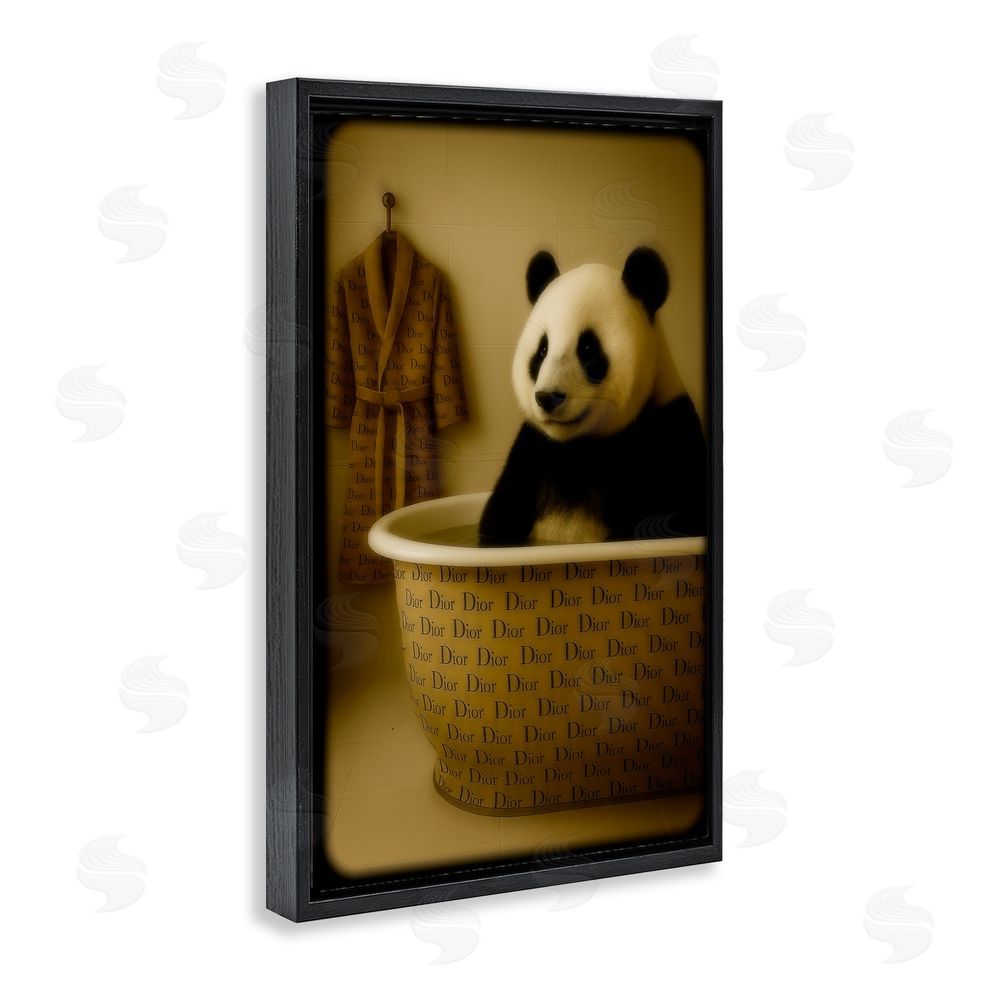 Grotto Studios Couture Panda in Luxury Tub Black Floating Frame Canvas Wall Art Print