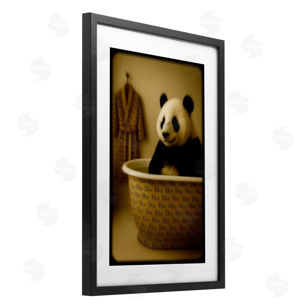 Grotto Studios Couture Panda in Luxury Tub Black Framed Print Under Glass Wall Art