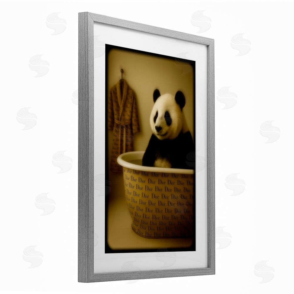 Grotto Studios Couture Panda in Luxury Tub Gray Framed Print Under Glass Wall Art