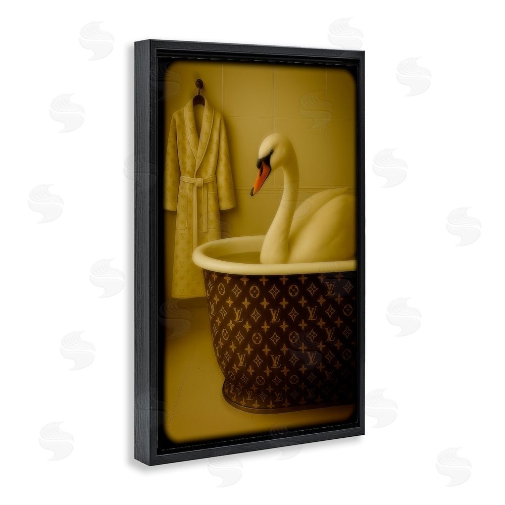 Grotto Studios Couture Swan in Luxury Tub Black Floating Frame Canvas Wall Art Print