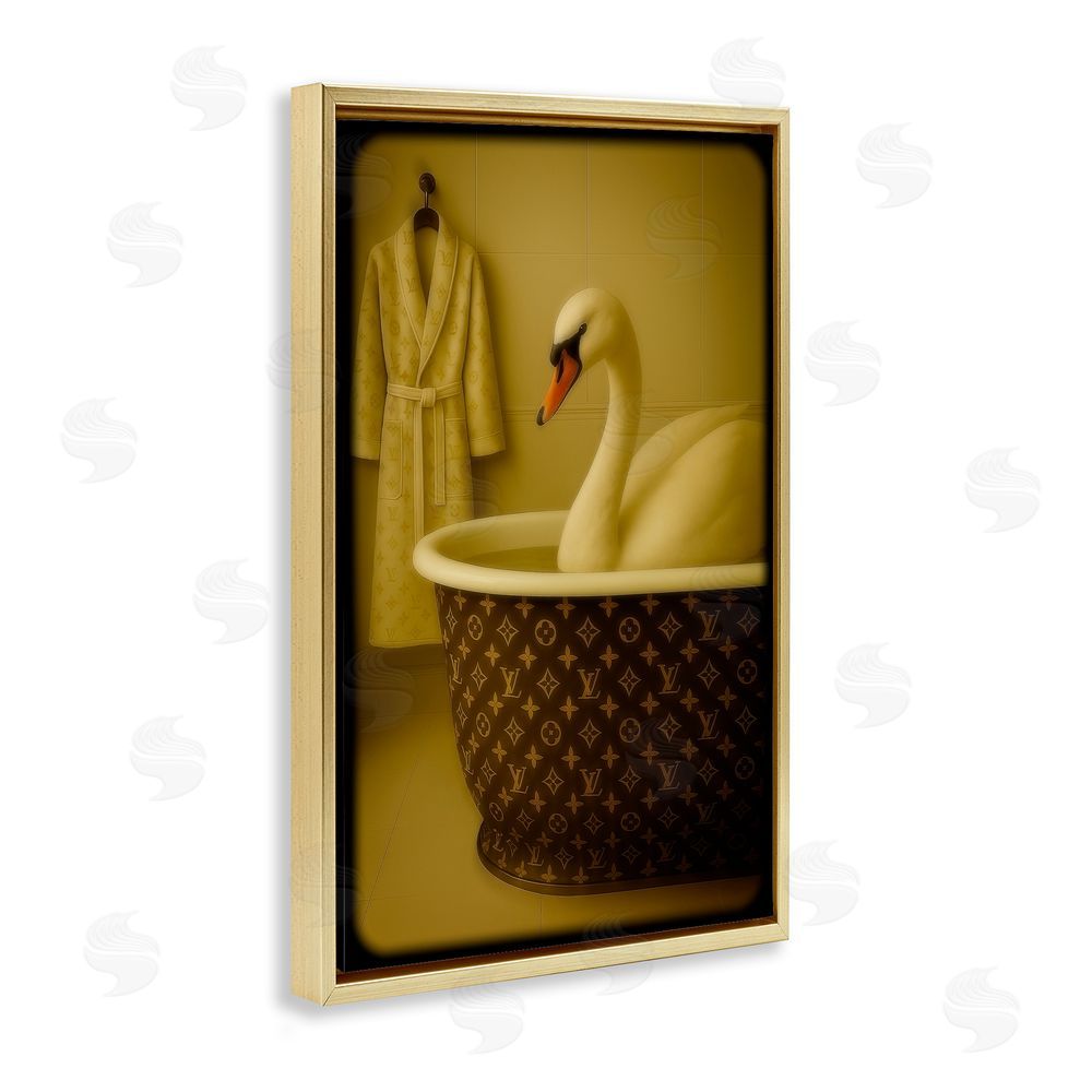 Grotto Studios Couture Swan in Luxury Tub Gold Floating Frame Canvas Wall Art Print