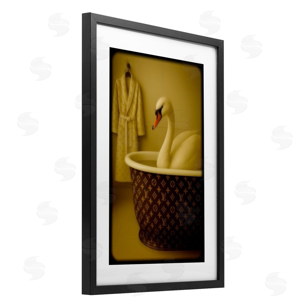 Grotto Studios Couture Swan in Luxury Tub Black Framed Print Under Glass Wall Art