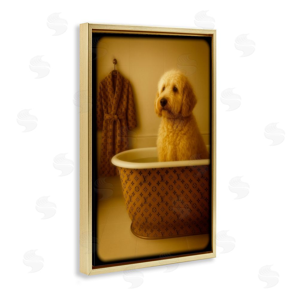 Grotto Studios Couture Dog in Luxury Tub Gold Floating Frame Canvas Wall Art Print