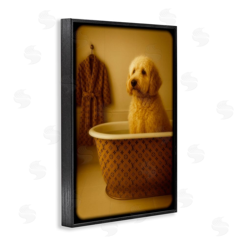 Grotto Studios Couture Dog in Luxury Tub Black Framed Giclee Wall Art Print