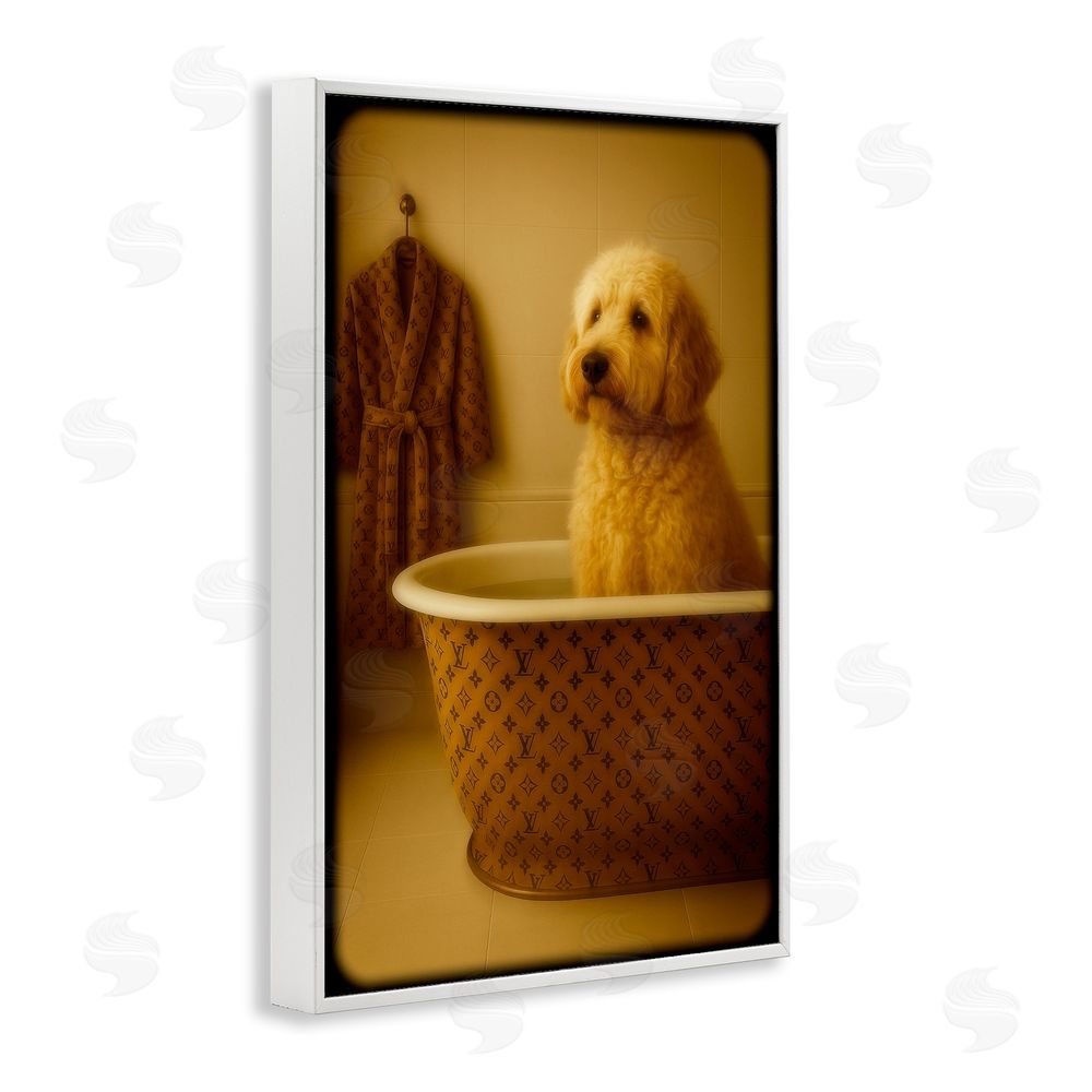 Grotto Studios Couture Dog in Luxury Tub White Framed Giclee Wall Art Print