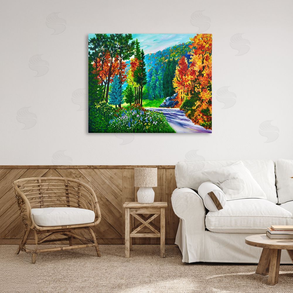 Lee Ann Zirbes Sunlit Autumn Woodland Pathway Stretched Canvas on Wall