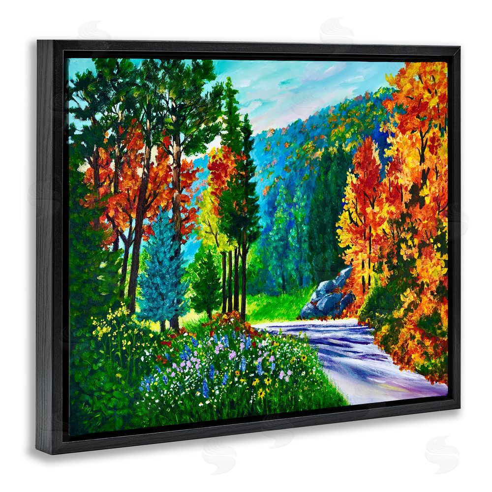 Lee Ann Zirbes Sunlit Autumn Woodland Pathway Black Floating Framed Canvas Wall Art Print
