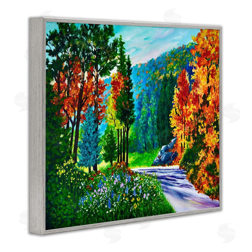 Lee Ann Zirbes Sunlit Autumn Woodland Pathway Gray Framed Giclee Wall Art Print