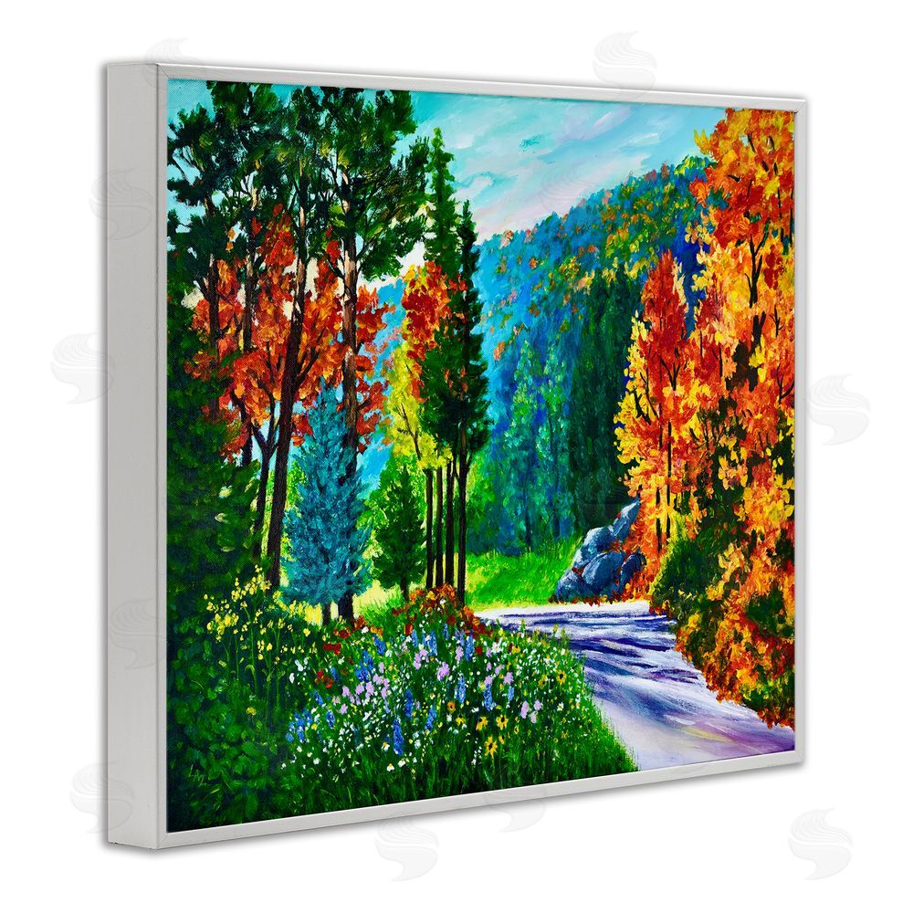 Lee Ann Zirbes Sunlit Autumn Woodland Pathway White Framed Giclee Wall Art Print
