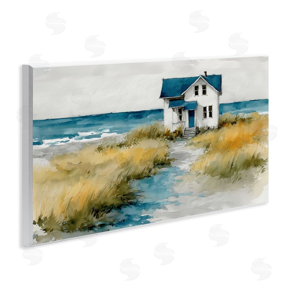 A Barefoot Stylist Blue Roof Cottage by the Sea Wooden Wall Plaque Art Print