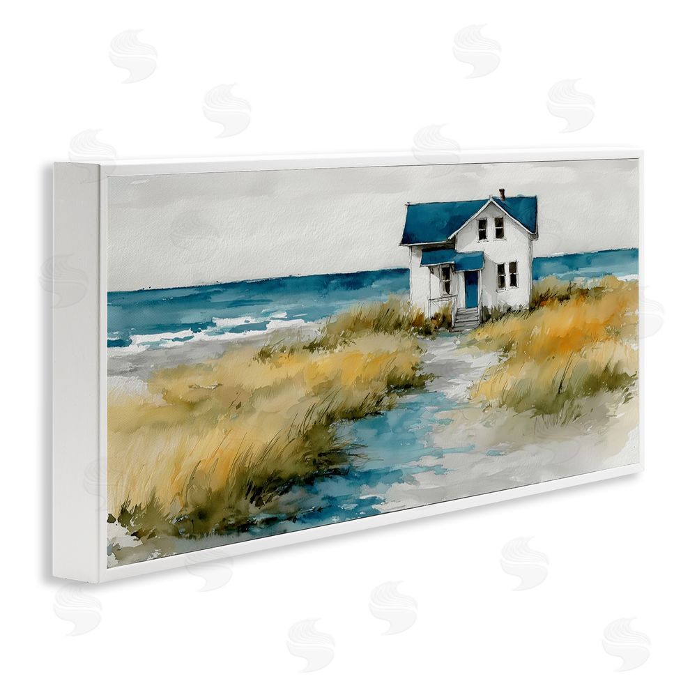 A Barefoot Stylist Blue Roof Cottage by the Sea White Framed Giclee Wall Art Print