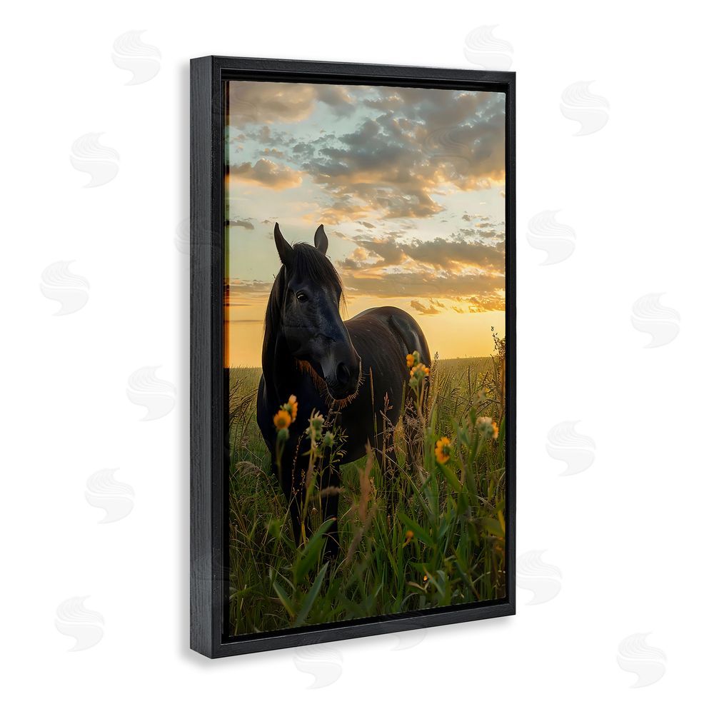 Creative Studio Standing In Field Of Flowers Black Floating Framed Canvas Wall Art Print
