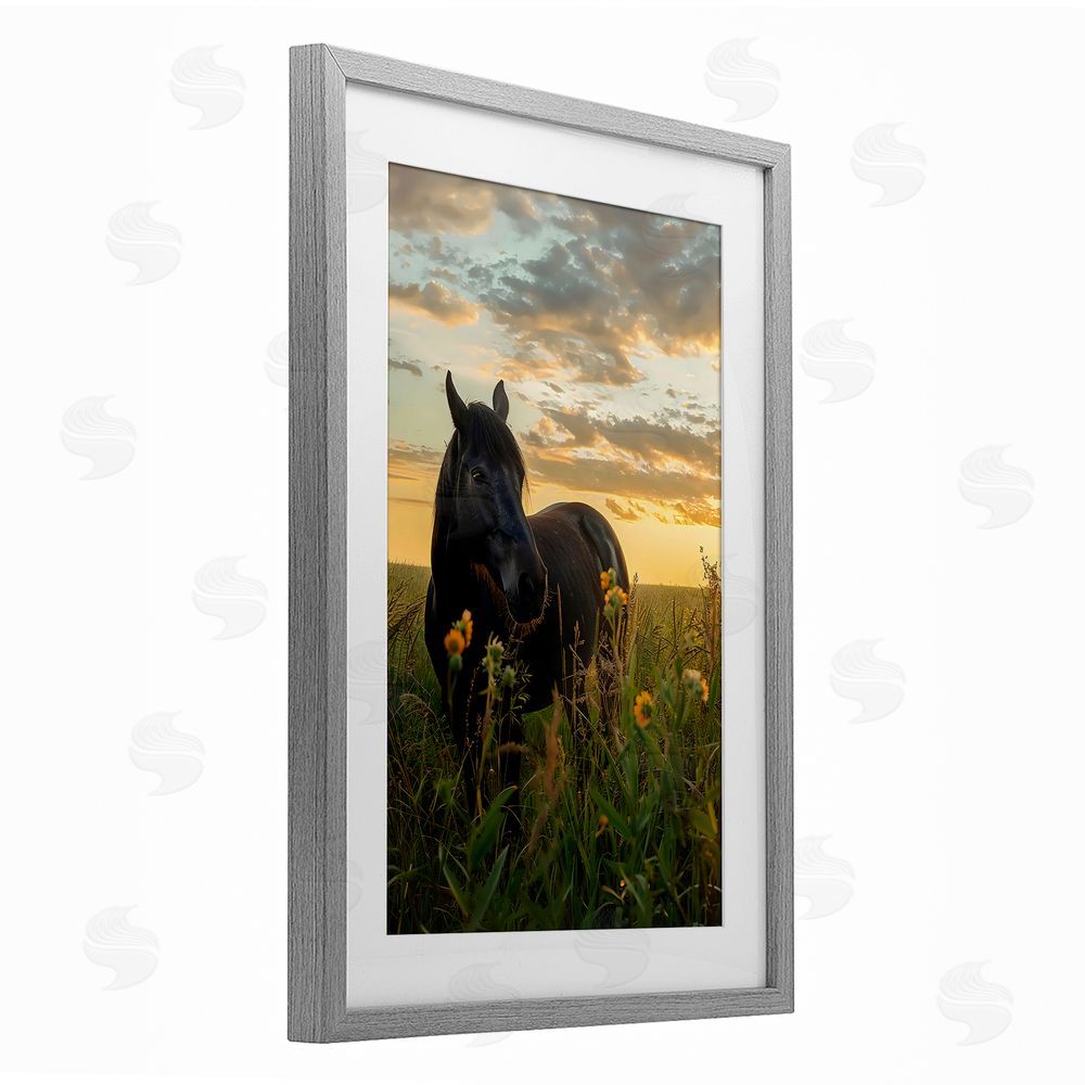 Creative Studio Standing In Field Of Flowers Gray Framed Print Under Glass with White Mat Wall Art