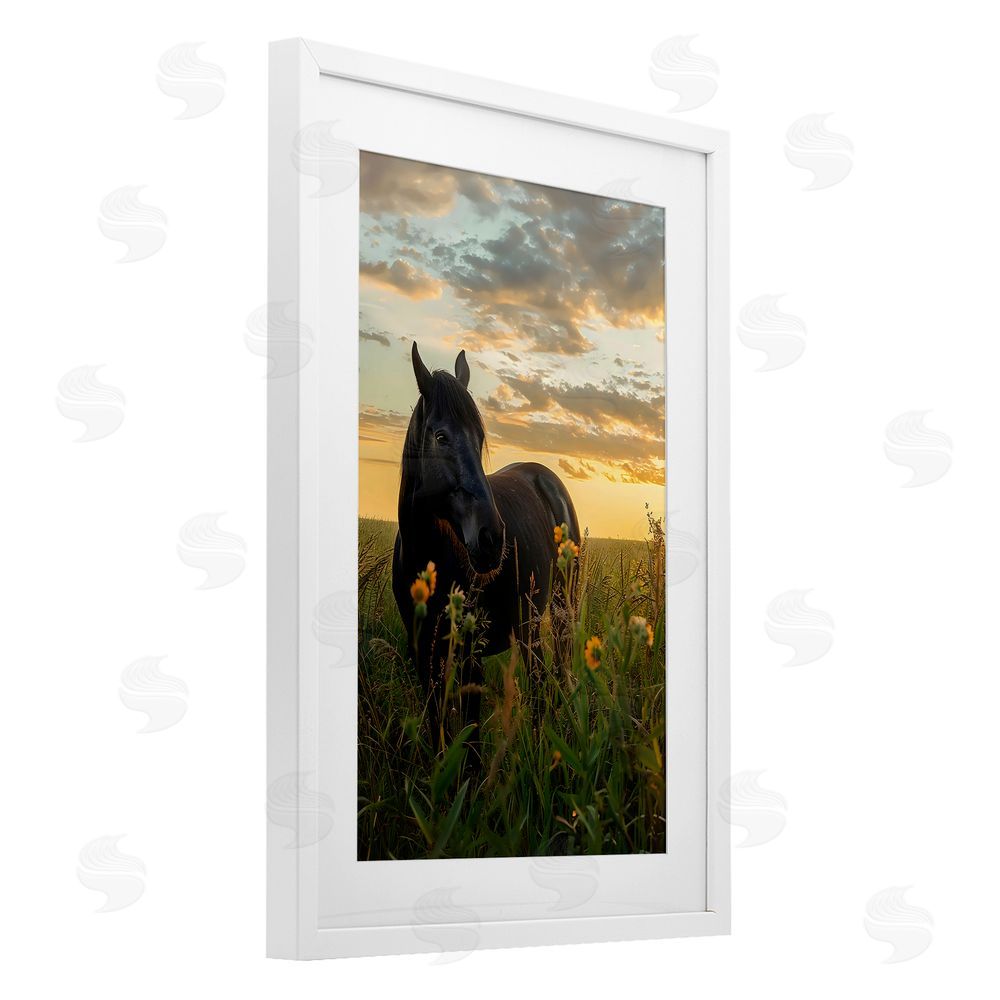 Creative Studio Standing In Field Of Flowers White Framed Print Under Glass with White Mat Wall Art