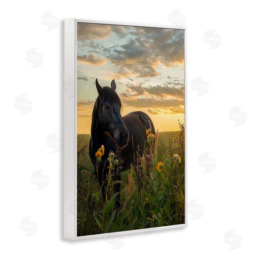 Creative Studio Standing In Field Of Flowers White Framed Giclee Wall Art Print