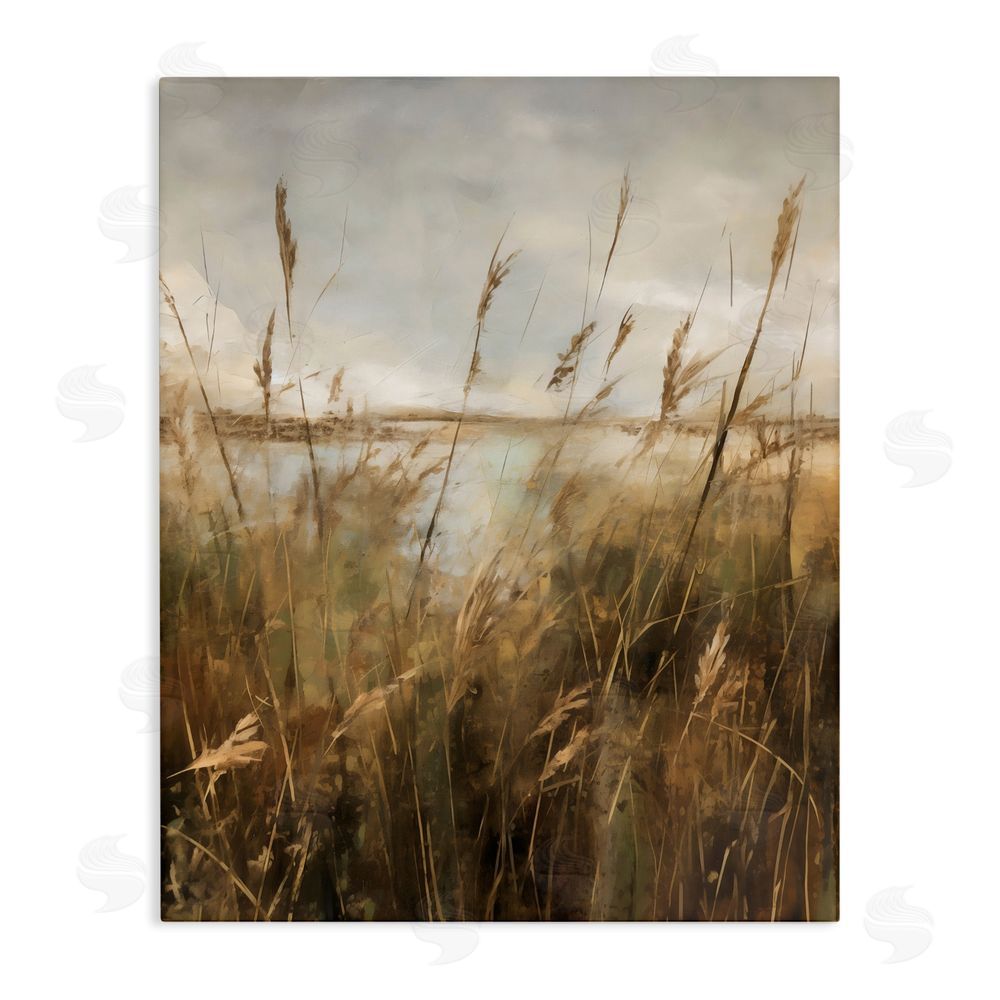 Creative Studio Tall Grass Beside Quiet Lake Stretched Canvas Wall Art Print