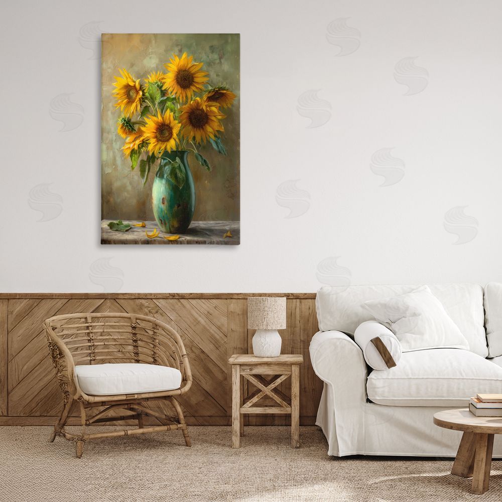 Creative Studio Moody Sunflower Vase Stretched Canvas Wall Art in Room