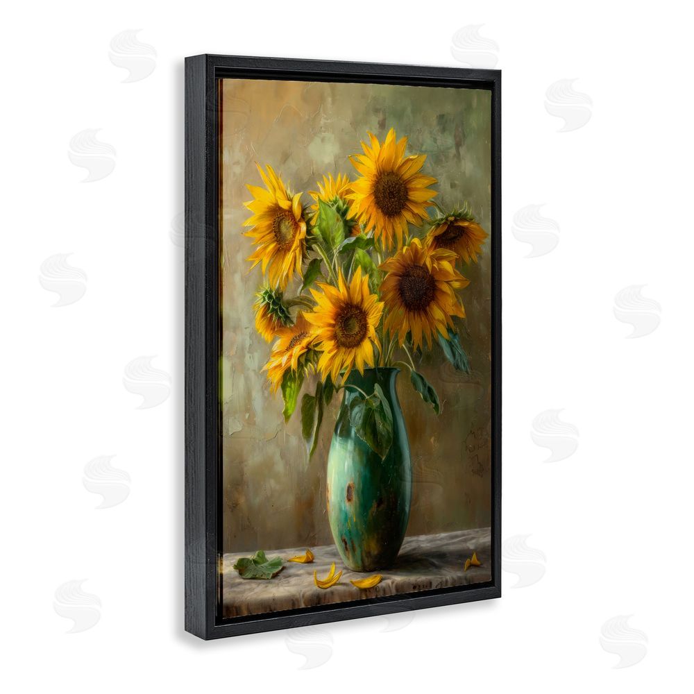 Creative Studio Moody Sunflower Vase Black Floating Framed Canvas Wall Art