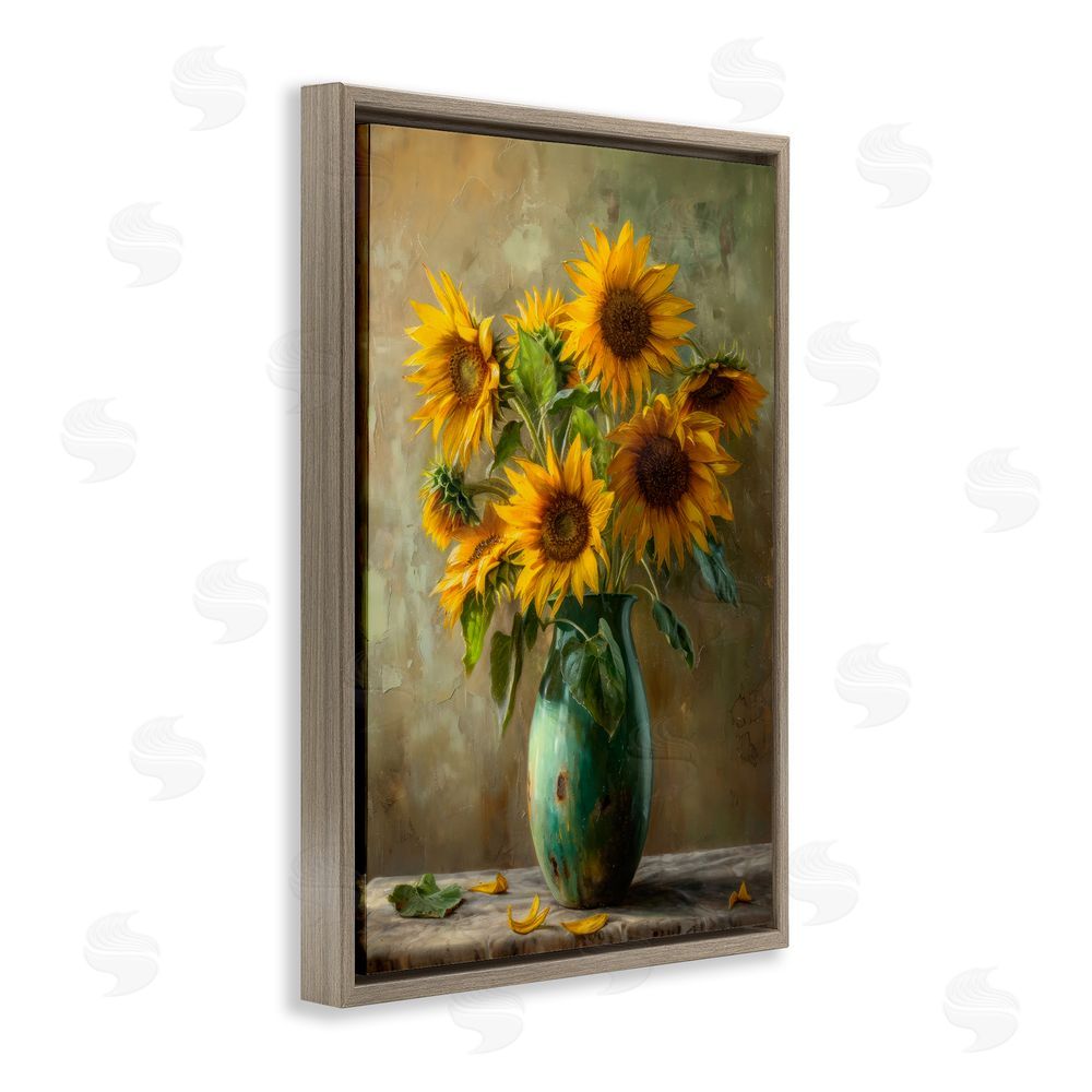 Creative Studio Moody Sunflower Vase Brown Floating Framed Canvas Wall Art
