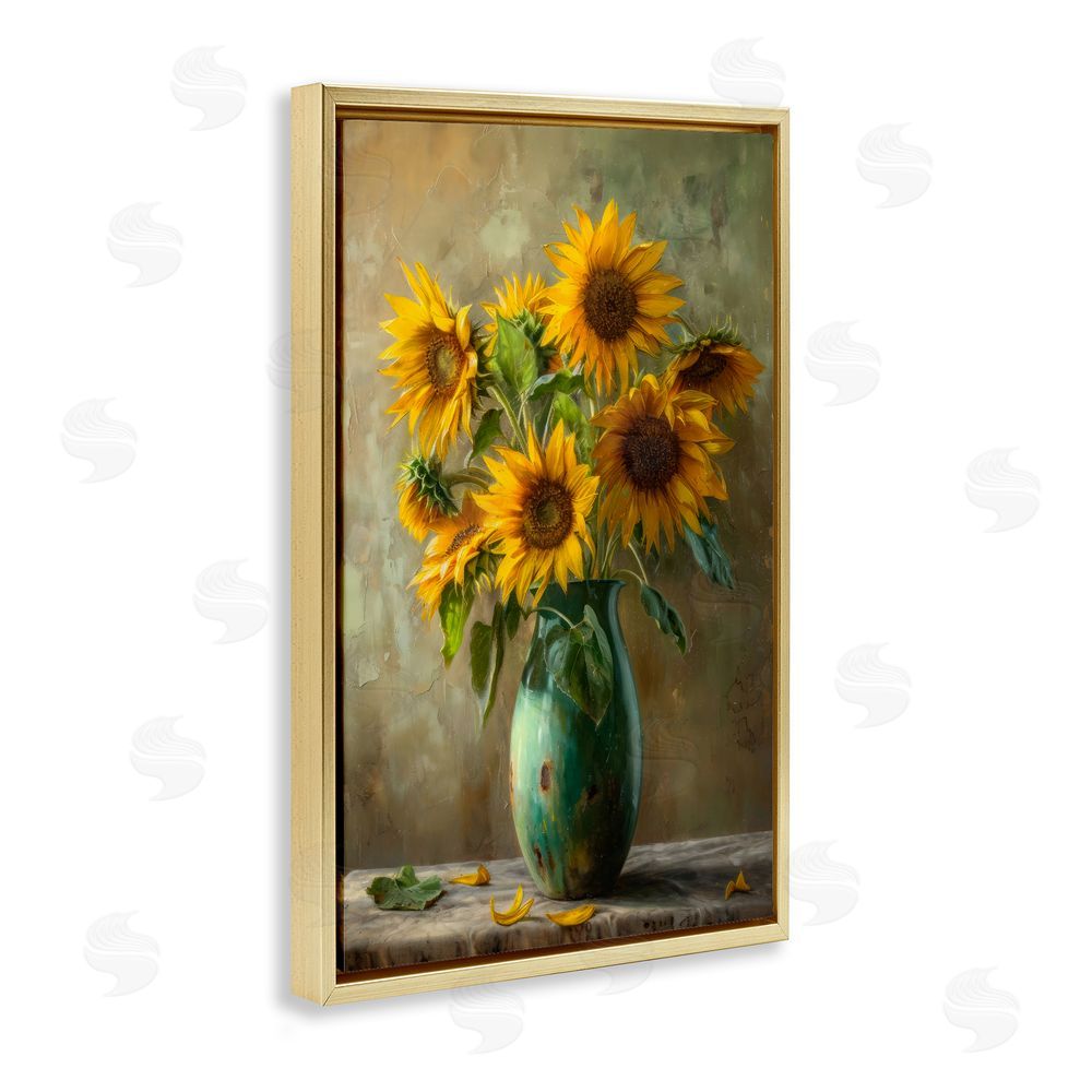 Creative Studio Moody Sunflower Vase Gold Floating Framed Canvas Wall Art
