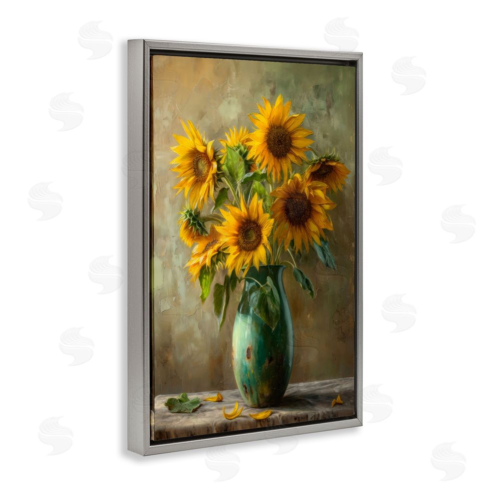 Creative Studio Moody Sunflower Vase Gray Floating Framed Canvas Wall Art