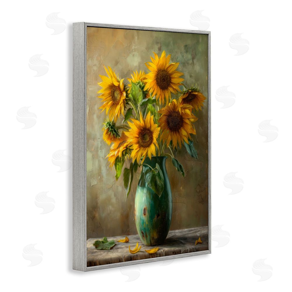 Creative Studio Moody Sunflower Vase Gray Framed Giclee Wall Art