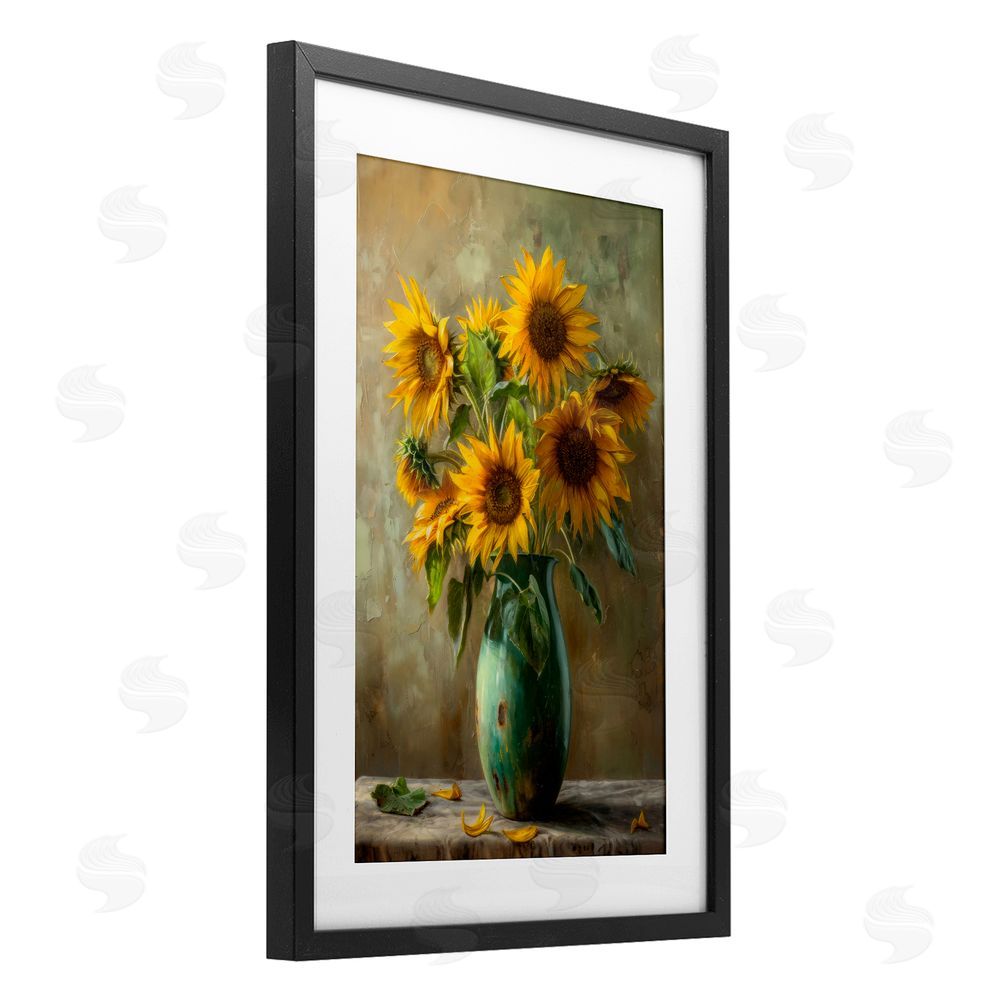 Creative Studio Moody Sunflower Vase Black Framed Print Under Glass Wall Art
