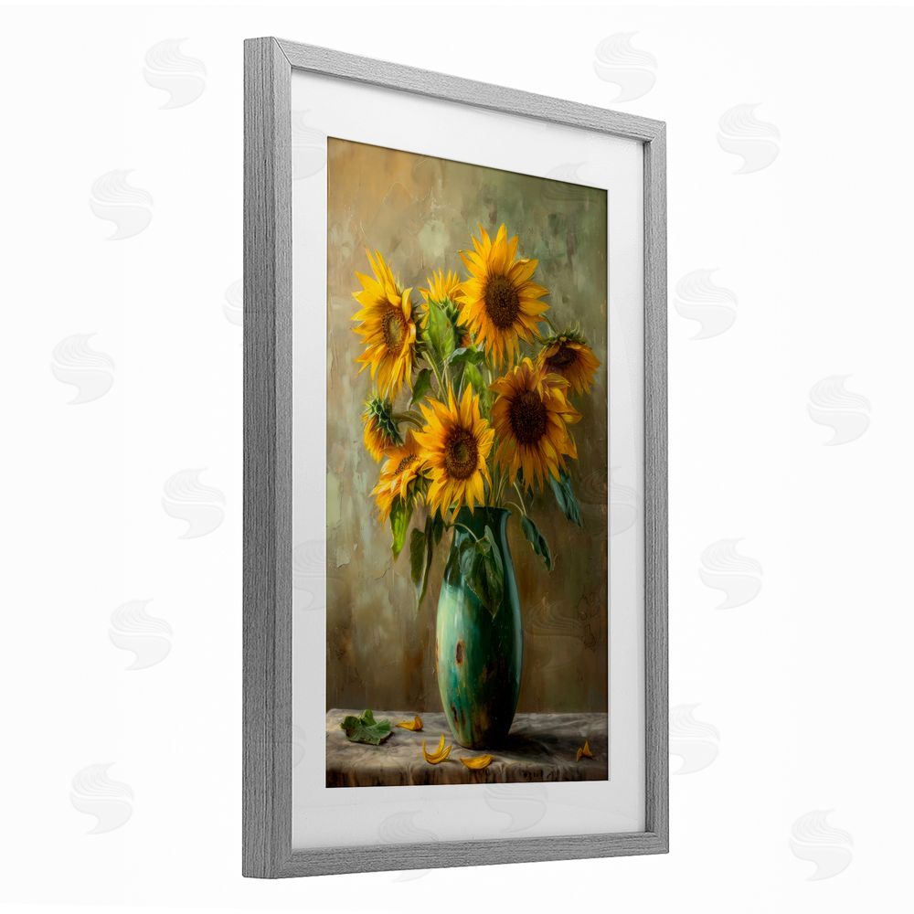Creative Studio Moody Sunflower Vase Gray Framed Print Under Glass Wall Art