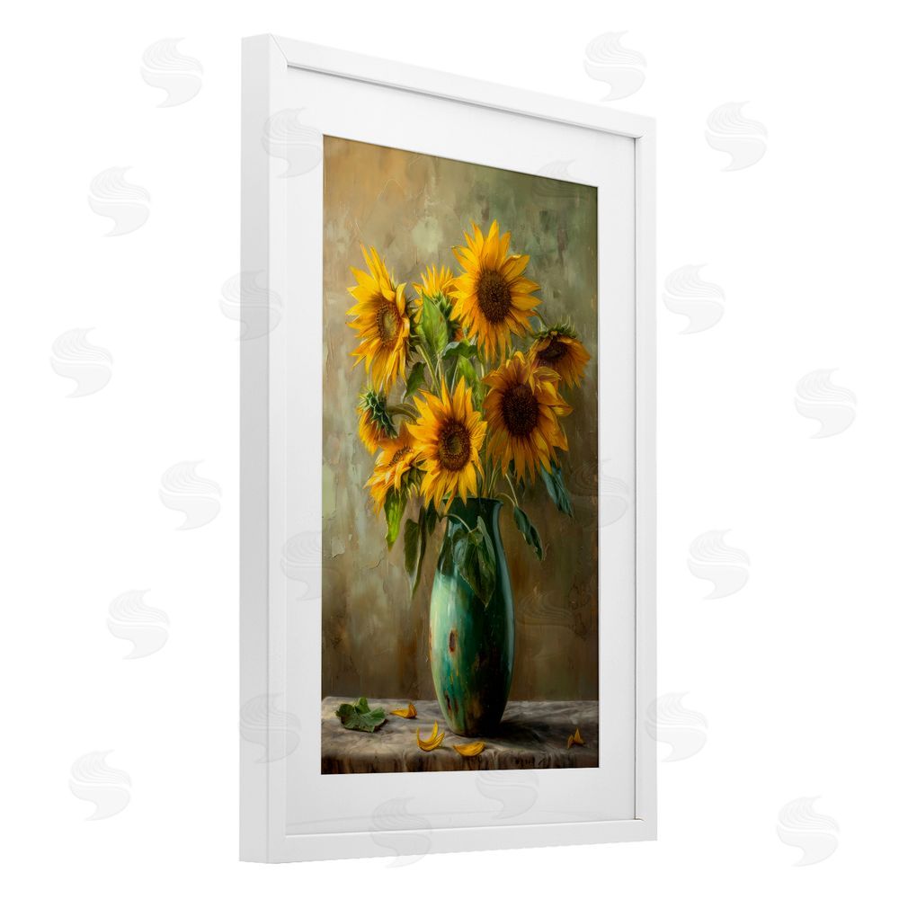 Creative Studio Moody Sunflower Vase White Framed Print Under Glass Wall Art