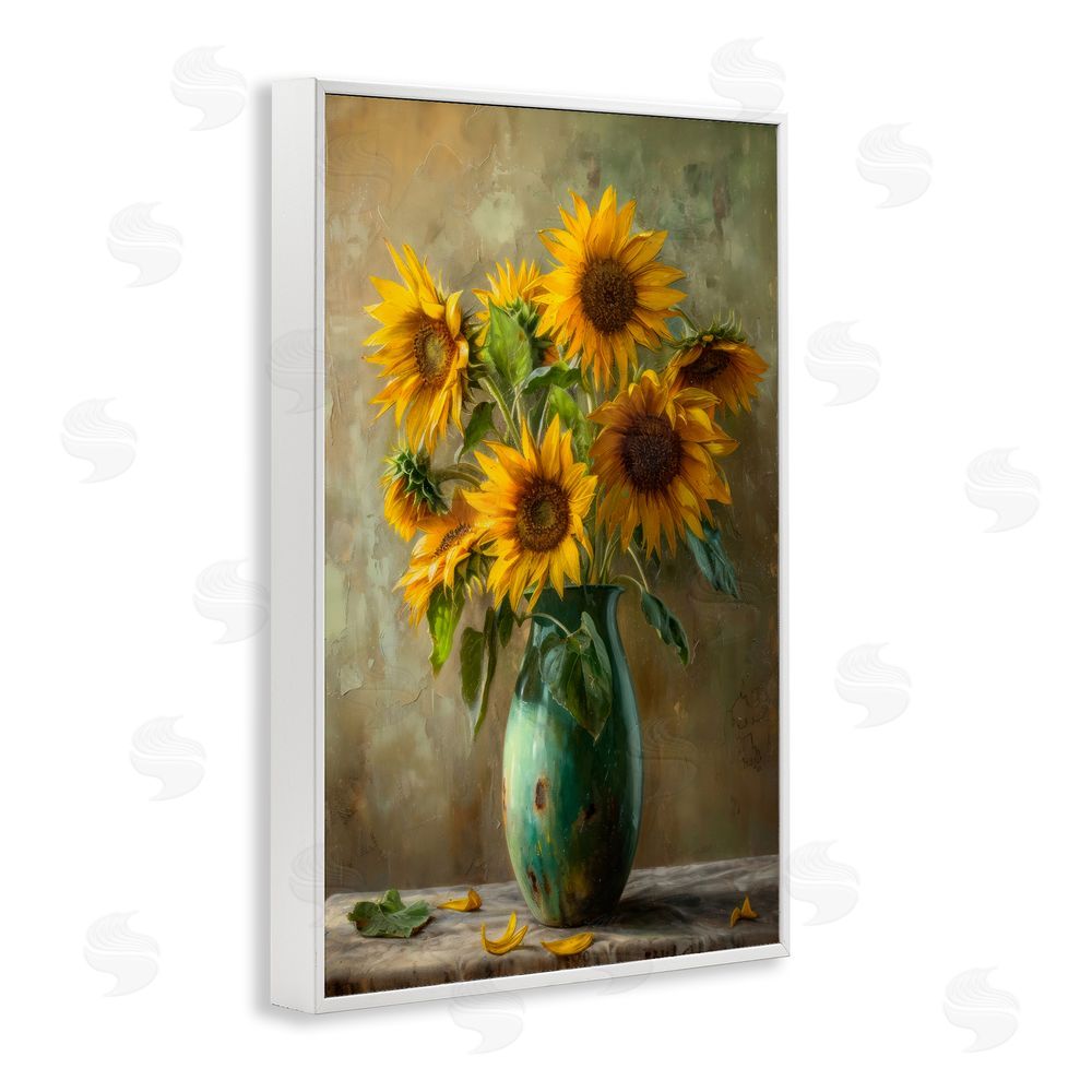 Creative Studio Moody Sunflower Vase White Framed Giclee Wall Art