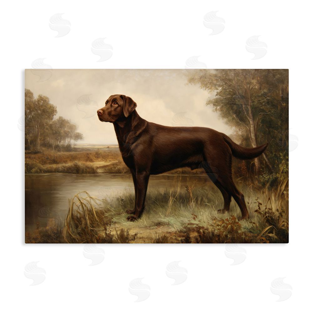 Petal Prints Design Brown Lab By The River Stretched Canvas Wall Art Print