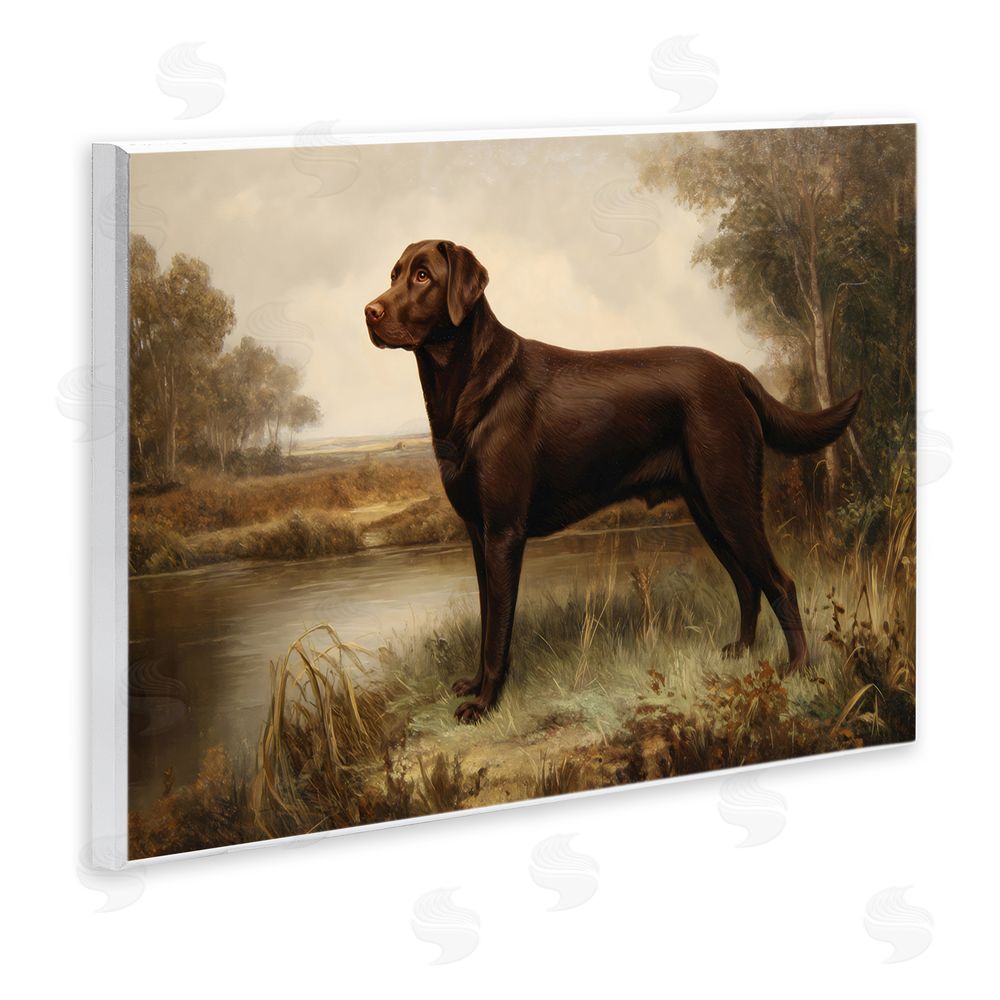 Petal Prints Design Brown Lab By The River Wall Plaque Art Print with White Foil Wrap