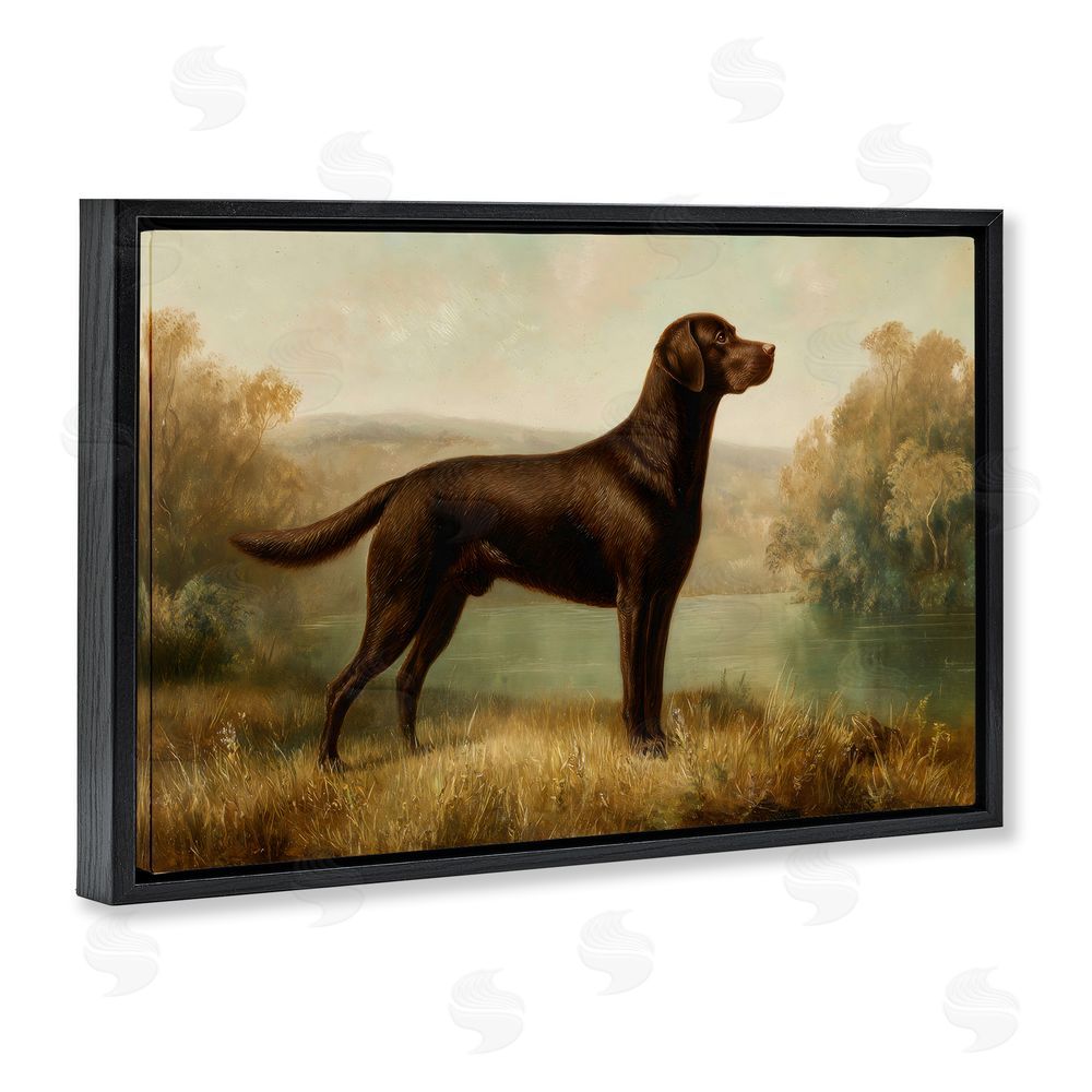 Petal Prints Design Chocolate Brown Labrador Black Floating Frame Canvas Wall Art Print