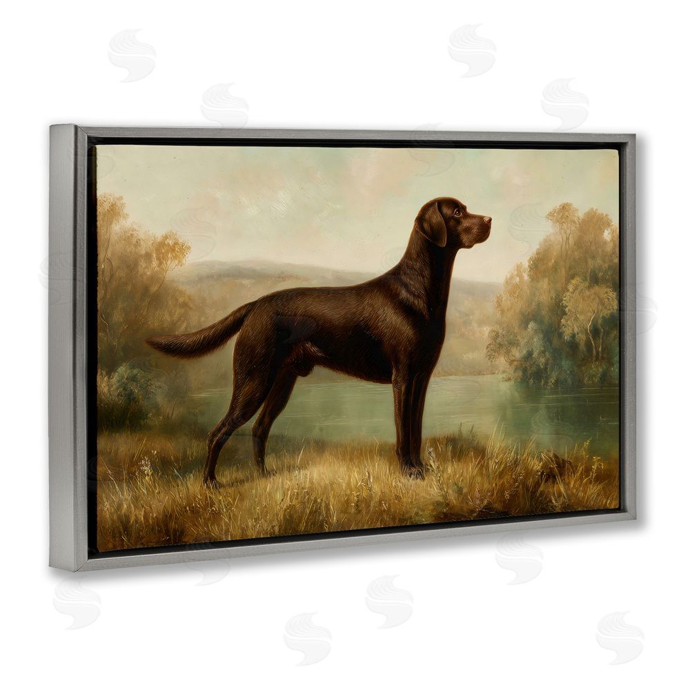 Petal Prints Design Chocolate Brown Labrador Gray Floating Frame Canvas Wall Art Print
