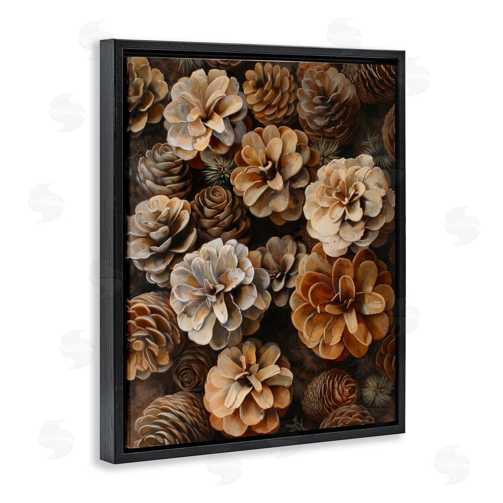 Creative Studio Pinecone Arrangement Rustic Botanicals Black Floating Framed Canvas Wall Art