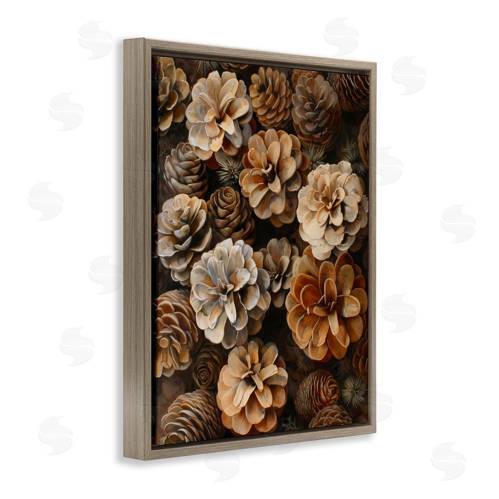 Creative Studio Pinecone Arrangement Rustic Botanicals Brown Floating Framed Canvas Wall Art