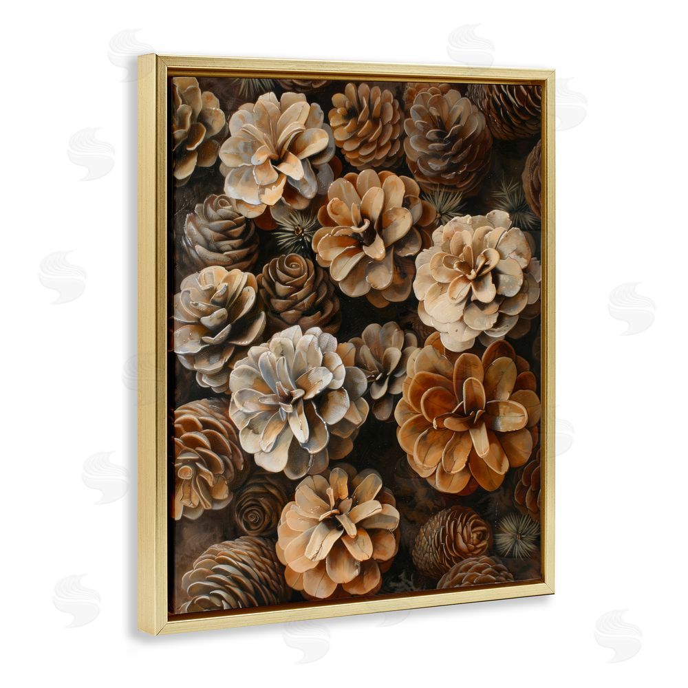 Creative Studio Pinecone Arrangement Rustic Botanicals Gold Floating Framed Canvas Wall Art